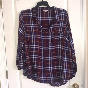 Lucky Brand Wine Blue White Checkered Button Down